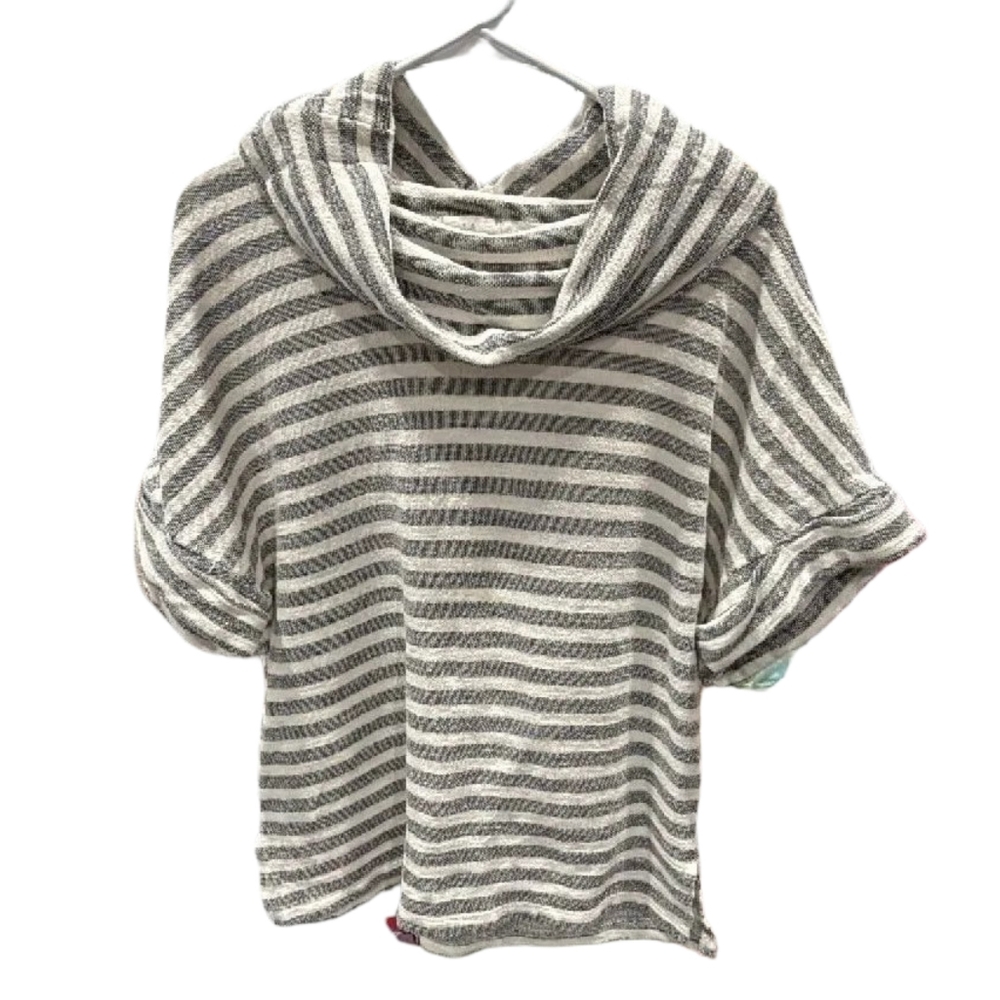 ANTHRO stripe Short-Sleeve Cowl Neck Sweater - Gray & Cream - Picture 4 of 4